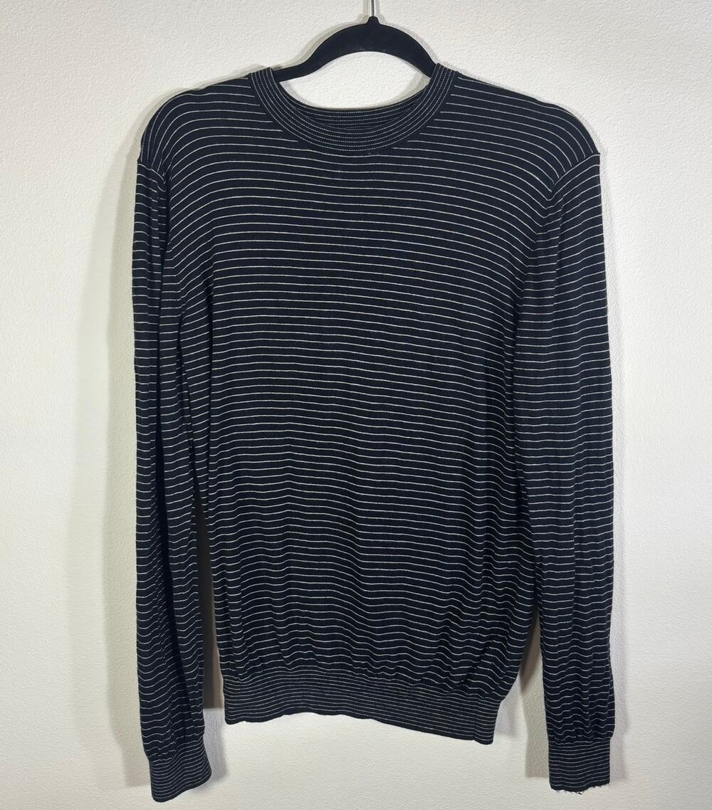 Massimo Dutti Men’s L Sweater Cotton Silk Cashmere Striped Crewneck